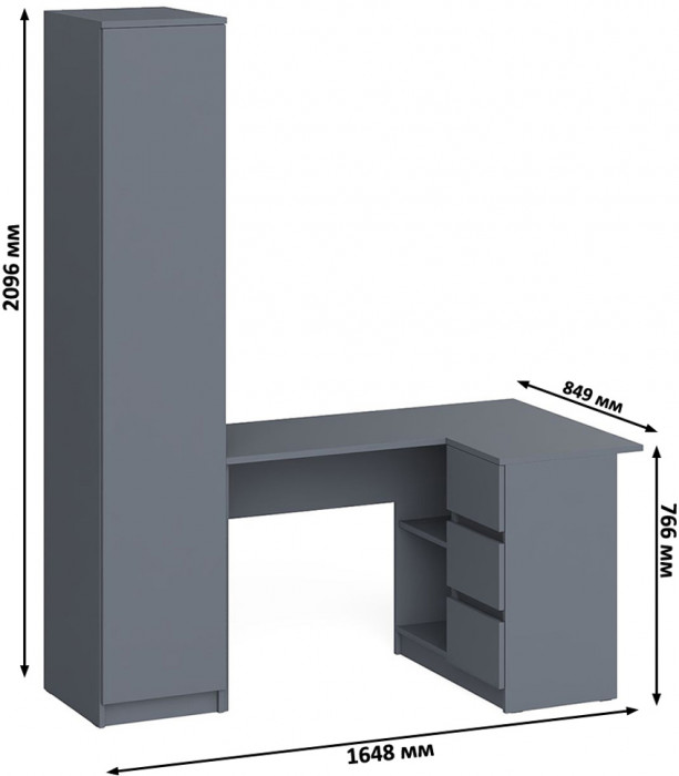 Мори компьютерный стол МС-16 правый + Пенал МШ400.1, графит