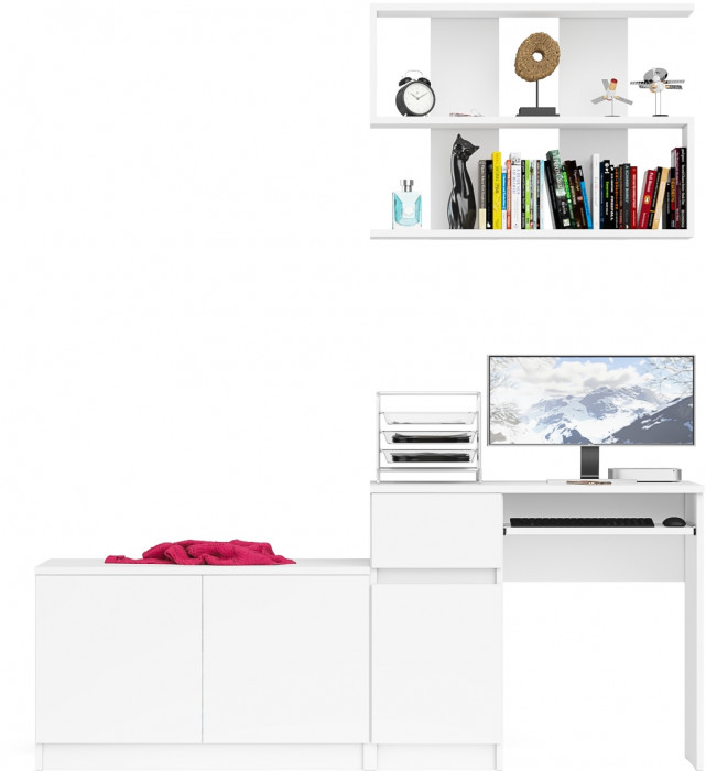 Мори Стол компьютерный МС-1 левый + Тумба МА900.1 + Полка 900, цвет белый, ШхГхВ 180,4х50,4х209,6 см., НЕ универсальная сборка