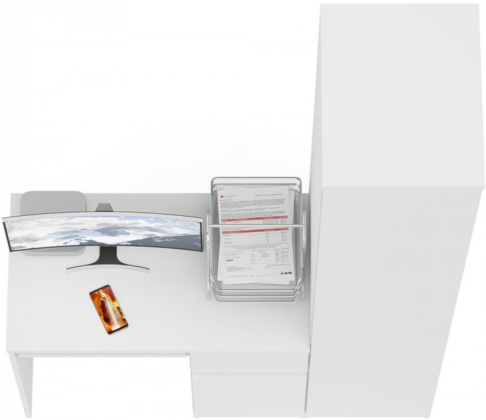 Мори Стол компьютерный МС-1 правый + Пенал МШ400.1, цвет белый, ШхГхВ 130,4х50,4х209,6 см., выдвижной ящик справа, НЕ универсальная сборка