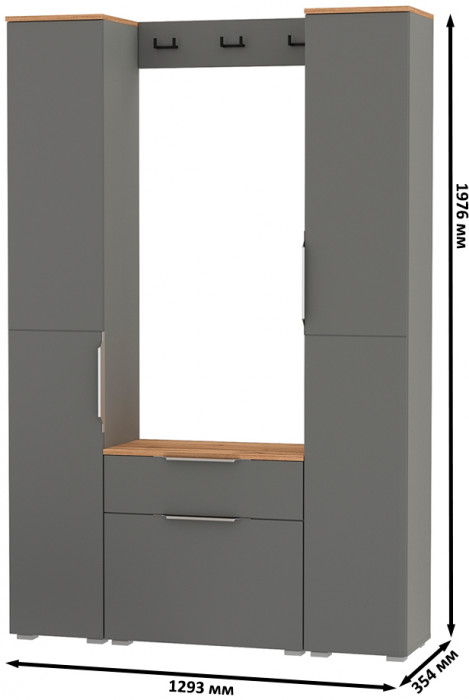 Октава Прихожая 19, серый графит/дуб крафт золотой/фасады МДФ серый графит