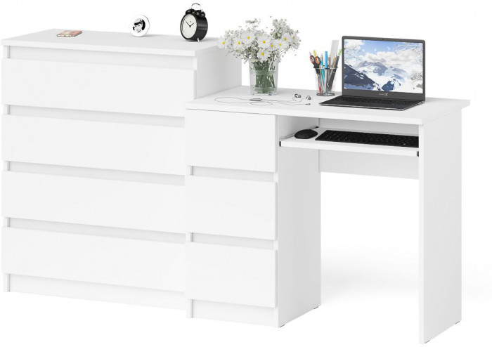 Мори Стол компьютерный МС-6 левый + Комод МК800.4, цвет белый, ШхГхВ 170,4х50х94 см., выдвижные ящики слева, НЕ универсальная сборка