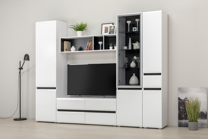 Сидней 13.200 Шкаф, корпус: белый/чёрный/фасады: МДФ белый глянец