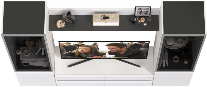 Сидней Комплектация № 049, корпус белый/чёрный/фасады МДФ белый глянец