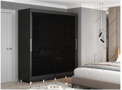 Шкаф-купе Комфорт 12 Прайм EDITION 2,0 (Камень угольный / Черное стекло)