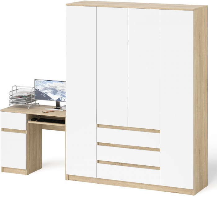 Мори компьютерный стол МС-1 левый + Шкаф МШ1600.1, дуб сонома/белый