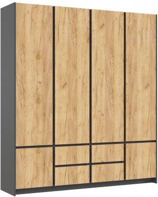 Шкаф 4-х створчатый "Остин" с ящиками, Графит/Дуб крафт