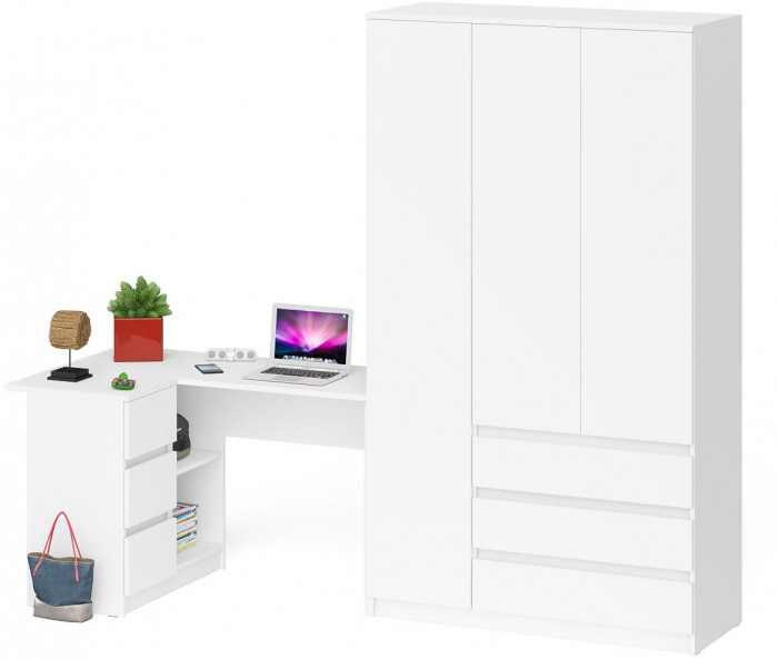 Мори Стол компьютерный МС-16 левый + Шкаф МШ1200.1, цвет белый, ШхГхВ 244,8х84,9х209,6 см., выдвижные ящики слева, НЕ универсальная сборка