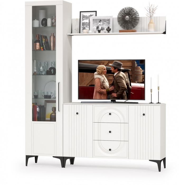 Валенсия Гостиная № 093, ЛДСП белый шагрень/МДФ белый шагрень