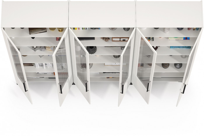 Валенсия Гостиная № 127, цвет ЛДСП белый шагрень/МДФ белый шагрень, ШхГхВ 252,3х38,1х225,2 см.