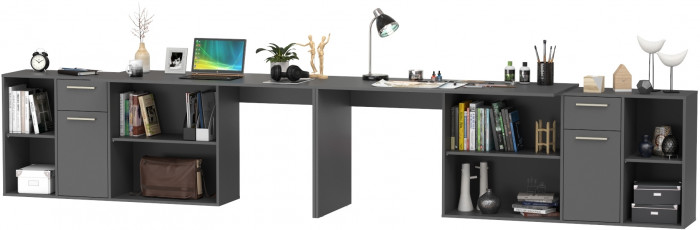 Лайт Стол письменный 03.245.01 + 03.245.01, цвет тёмно-серый, ШхГхВ 342,9х136,2х75,2 см.(угловой) или 407,4х60х75,2 см.(прямой), универсальная сборка