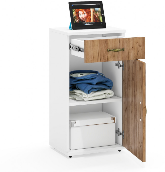 Лидер-8 Модуль Тумба МД 3.15, цвет белый шагрень/крафт золото, ШхГхВ 40х30х75 см., универсальная сборка (выдвижной ящик и дверка)