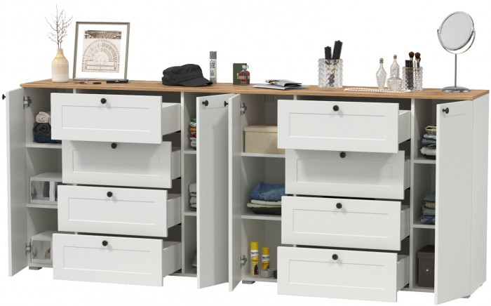 Остин 16.221 Комод + 16.221 Комод, белый шагрень/дуб крафт золотой