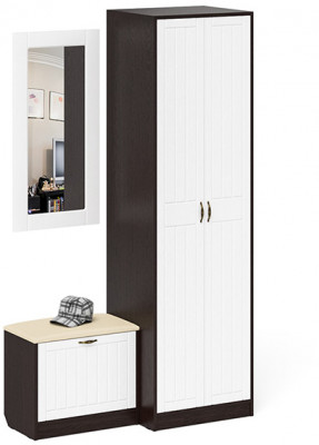 Прихожая П-6 Компоновка № 11, венге/фасады МДФ белое дерево фрезеровка прованс