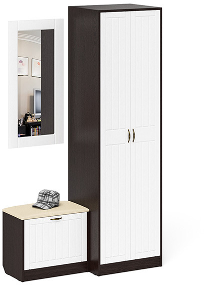 Прихожая П-6 Компоновка № 11, венге/фасады МДФ белое дерево фрезеровка прованс