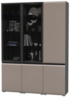 Сидней 13.201 Шкаф-витрина 2 штуки + Шкаф 13.200, корпус: антрацит/фасады: МДФ веллюто капучино/стекло