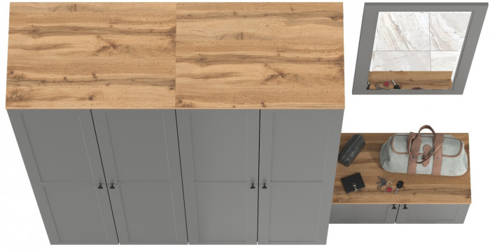 Остин Прихожая 30, цвет серый графит/дуб крафт золотой, ШхГхВ 240х54,3х229,6 см., универсальная сборка