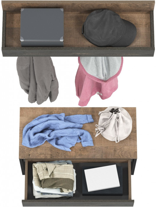 Трувор 13.241.03 Тумба для обуви + 15.04 Вешалка, дуб гранж песочный/интра