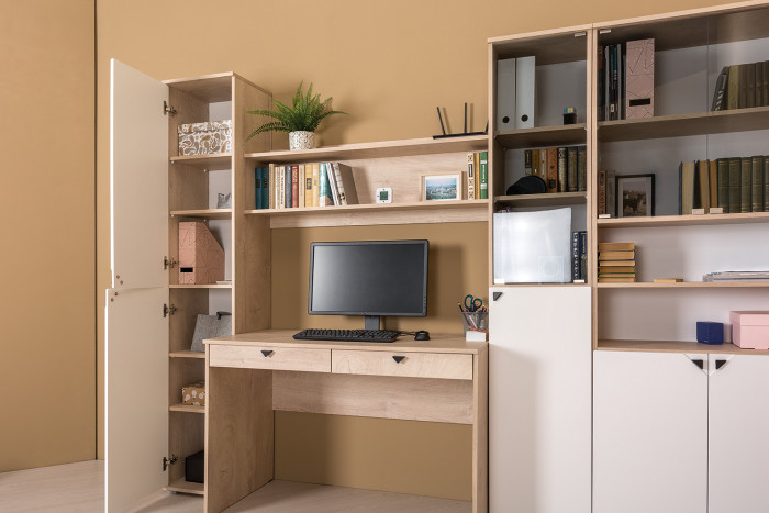 Бостон 13.156 Шкаф, дуб эндгрейн элегантный/фасады МДФ милк рикамо софт