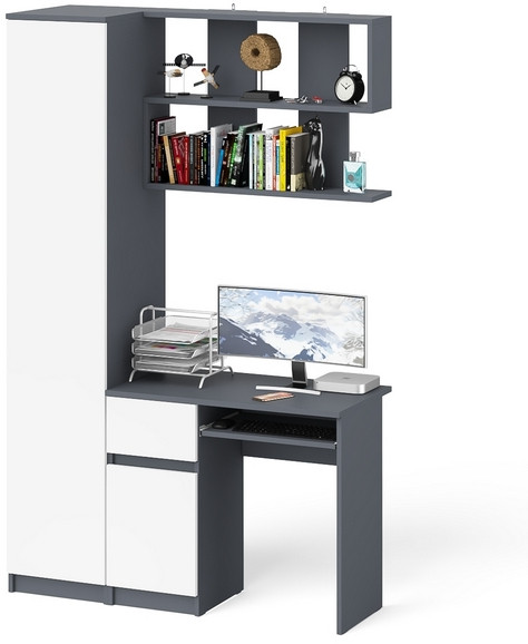 Мори Стол компьютерный МС-1 левый + Пенал МШ400.1 + Полка 900, цвет графит/белый, ШхГхВ 130,4х50,4х209,6 см., НЕ универсальная сборка