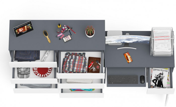 Мори Стол компьютерный МС-1 правый + Комод МК1200.10, цвет графит/белый, ШхГхВ 210,4х50х115 см., выдвижной ящик справа, НЕ универсальная сборка