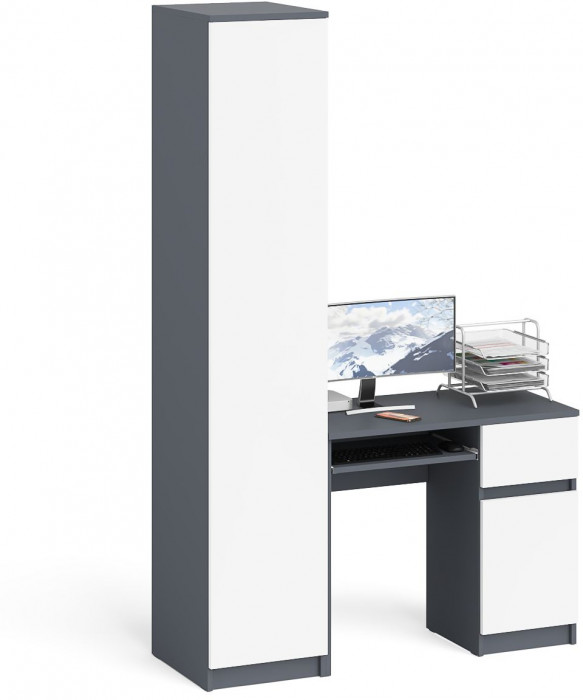 Мори Стол компьютерный МС-1 правый + Пенал МШ400.1, цвет графит/белый, ШхГхВ 130,4х50,4х209,6 см., выдвижной ящик справа, НЕ универсальная сборка