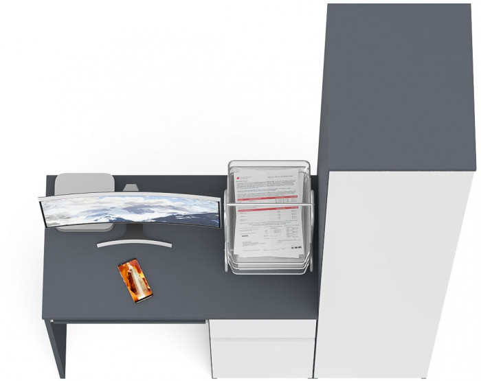 Мори Стол компьютерный МС-1 правый + Пенал МШ400.1, цвет графит/белый, ШхГхВ 130,4х50,4х209,6 см., выдвижной ящик справа, НЕ универсальная сборка