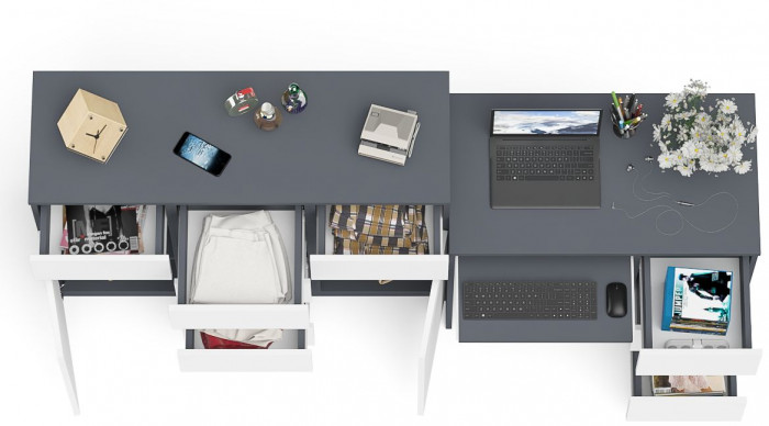 Мори Стол компьютерный МС-6 правый + Комод МК1200.4, цвет графит/белый, ШхГхВ 210,4х50х94 см., выдвижные ящики справа, НЕ универсальная сборка