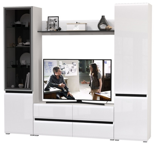 Сидней Комплектация № 050, корпус белый/чёрный/фасады МДФ белый глянец