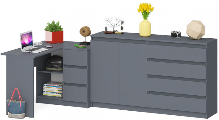 Мори компьютерный стол МС-16 правый + Комод МК1600.1, графит