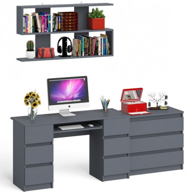 Мори компьютерный стол МС-2 + Комод МК800.1 + Полка 1200, графит
