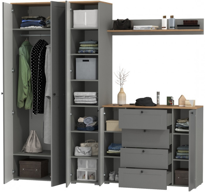 Остин Прихожая 75, цвет серый графит/дуб крафт золотой, ШхГхВ 240х54,3х229,6 см., универсальная сборка