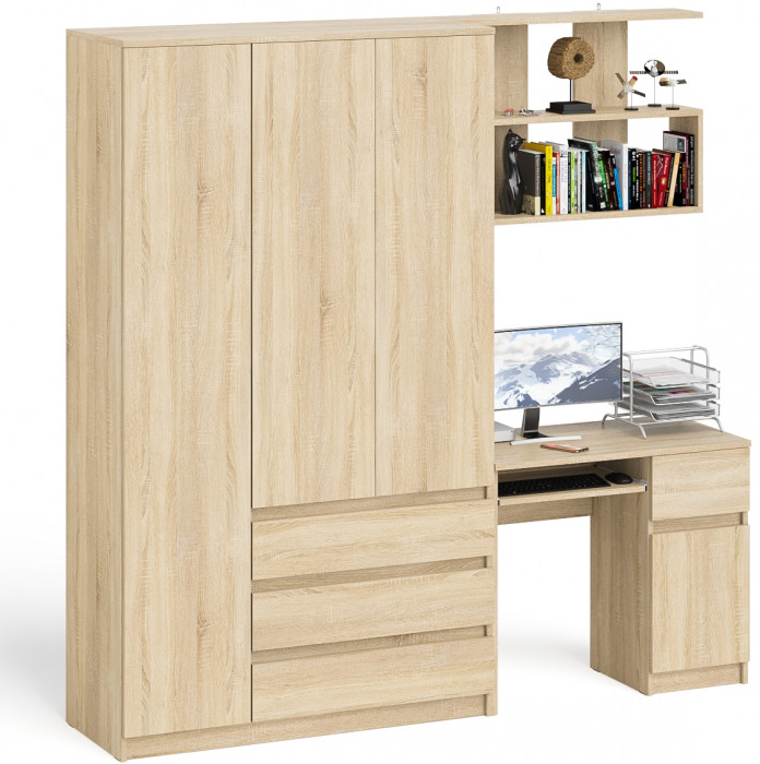 Мори Стол компьютерный МС-1 правый + Шкаф МШ1200.1 + Полка 900, цвет дуб сонома, ШхГхВ 210,4х50,4х209,6 см., НЕ универсальная сборка