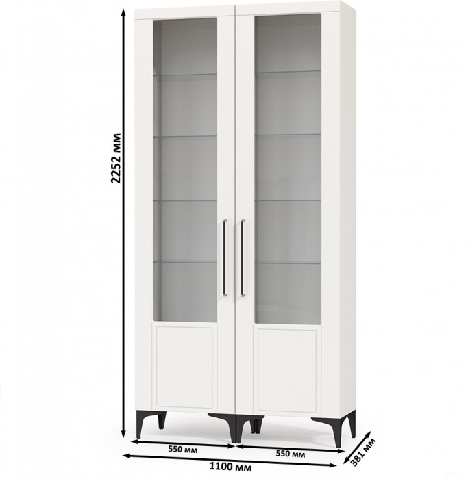 Валенсия Гостиная № 129, цвет ЛДСП белый шагрень/МДФ белый шагрень, ШхГхВ 110х38,1х225,2 см.