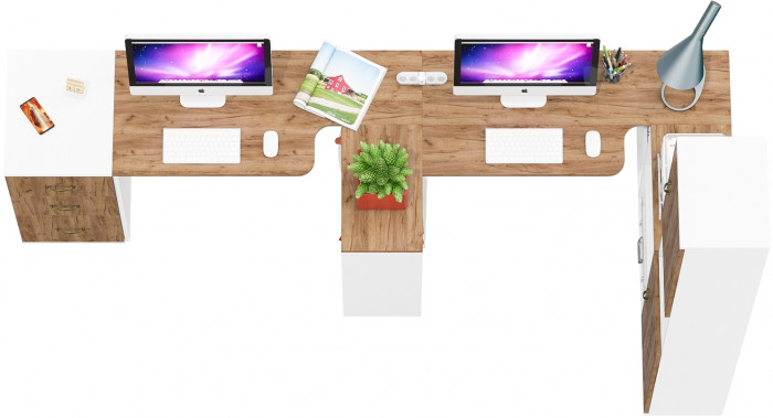 Лидер-8 Стол + Стол + Пенал + Тумба МД 3.16, белый шагрень/крафт золото