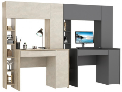 КР100 Два стола компьютерных Комфорт 12.71, цвет дуб крафт серый/шёлковый камень/антрацит/тёмно-серый, ШхГхВ 233,4х60,2х165,4 см., НЕ универс. сборка