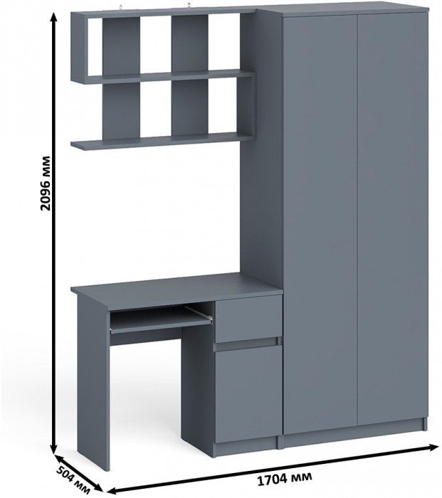 Мори компьютерный стол МС-1 правый + Шкаф МШ800.1 + Полка 900, графит