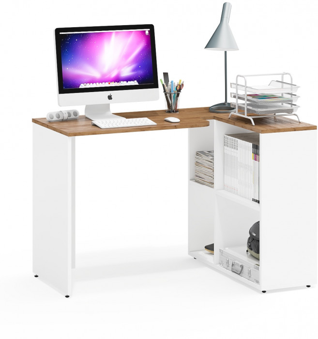 Лидер-8 Стол + Пенал, цвет белый шагрень/крафт золото, ШхГхВ 205х50/30х75/190 см. или 115х50/120х75/190 см., НЕ универсальная сборка