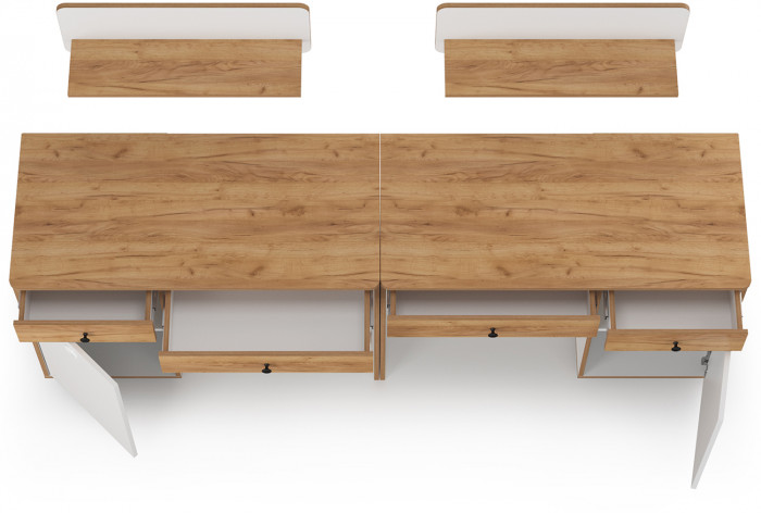 Вуди Компоновка № 01, цвет белый премиум/дуб крафт золотой, ШхГхВ 220х52,7х170 см., универсальная сборка