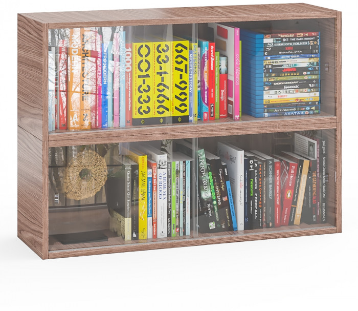 Две полки книжных С-МД-КН01, цвет ясень шимо тёмный, ШхГхВ размер каждой полки в отдельности: 83х25х30 см., стеклянные дверцы