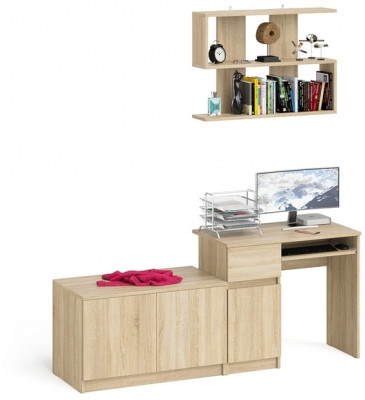 Мори Стол компьютерный МС-1 левый + Тумба МА900.1 + Полка 900, цвет дуб сонома, ШхГхВ 180,4х50,4х209,6 см., НЕ универсальная сборка