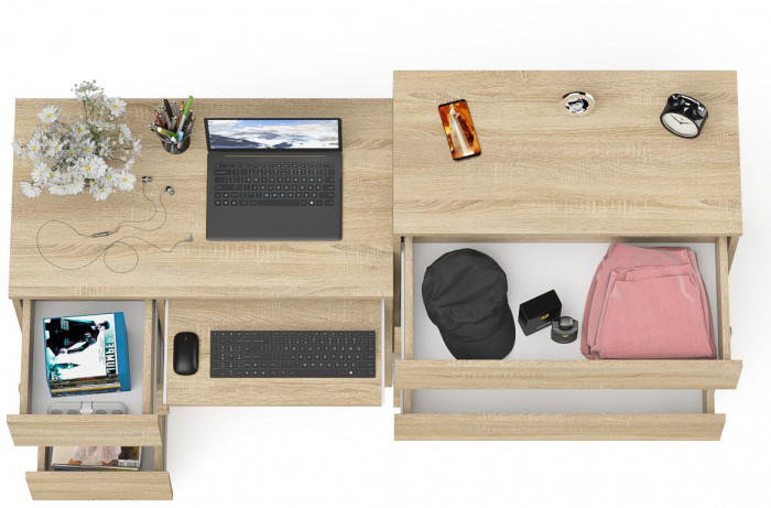 Мори Стол компьютерный МС-6 левый + Комод МК800.4, цвет дуб сонома, ШхГхВ 170,4х50х94 см., выдвижные ящики слева, НЕ универсальная сборка