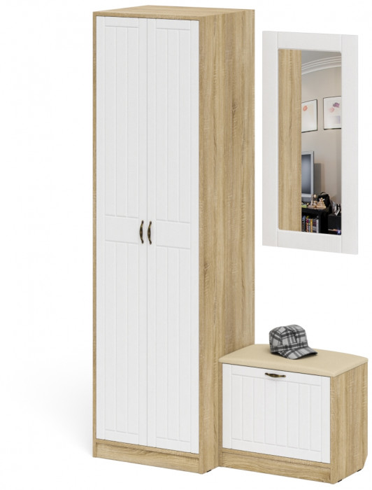 Прихожая П-6 Компоновка № 11, дуб сонома/фасады МДФ белое дерево фрезеровка прованс