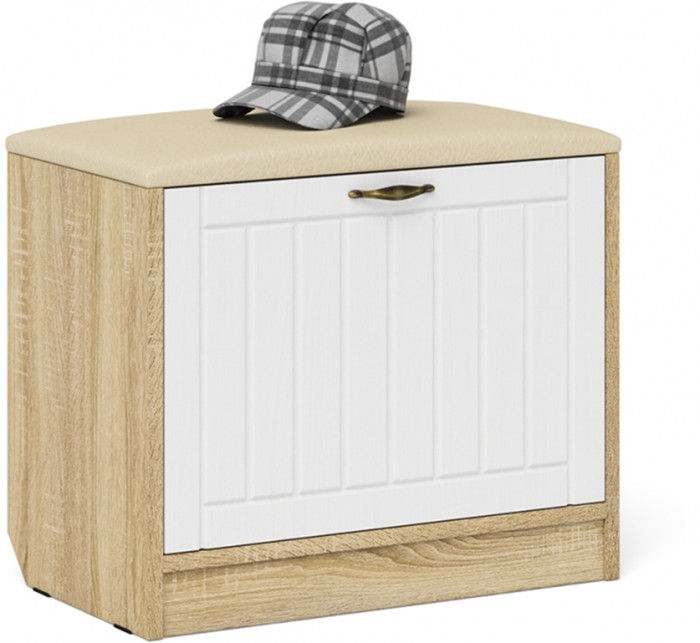 Прихожая П-6 Компоновка № 11, дуб сонома/фасады МДФ белое дерево фрезеровка прованс