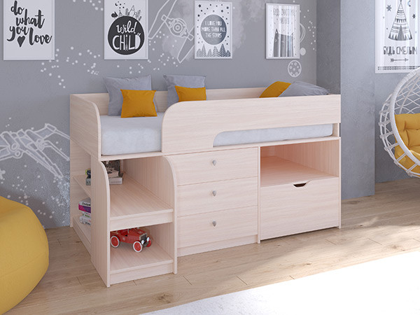 Кровать чердак Астра 9 V5 Дуб молочный/Дуб молочный