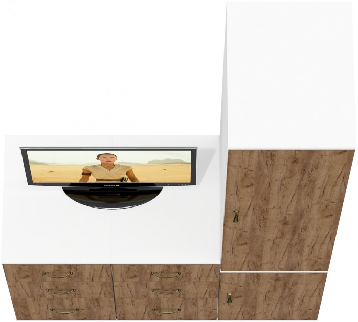 Лидер-8 Пенал МД 23Б + Тумба МД 3.16 + Тумба МД 3.16, белый шагрень/крафт золото