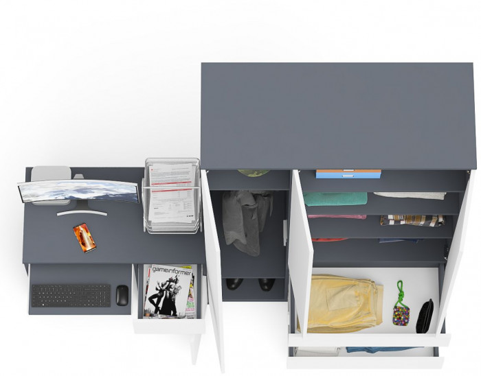 Мори компьютерный стол МС-1 правый + Шкаф МШ1200.1, графит/белый