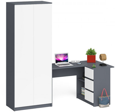 Мори компьютерный стол МС-16 правый + Шкаф МШ800.1, графит/белый