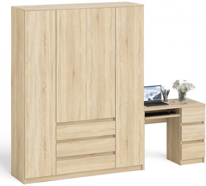 Мори компьютерный стол МС-6 правый + Шкаф МШ1600.1, дуб сонома