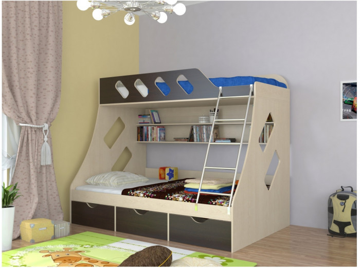 Дельта-20.01 Детская двухъярусная кровать с лестницей (Салатовый, Дуб молочный)