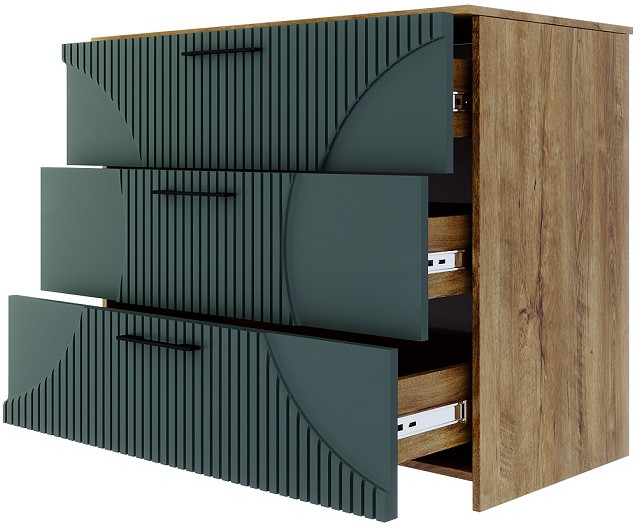 Комод с 3-мя ящиками "Монтале" - Дуб канзас/Зеленый матовый